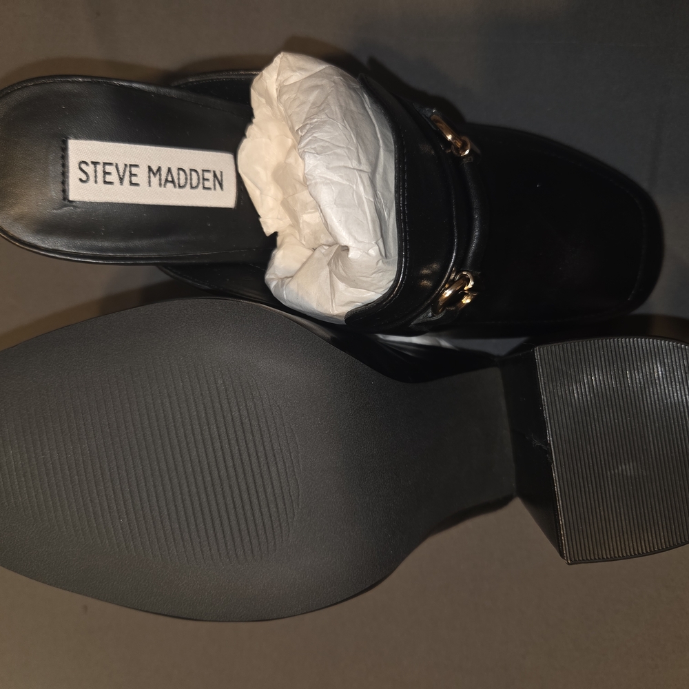 Steve Madden Black Mules with Gold Accents